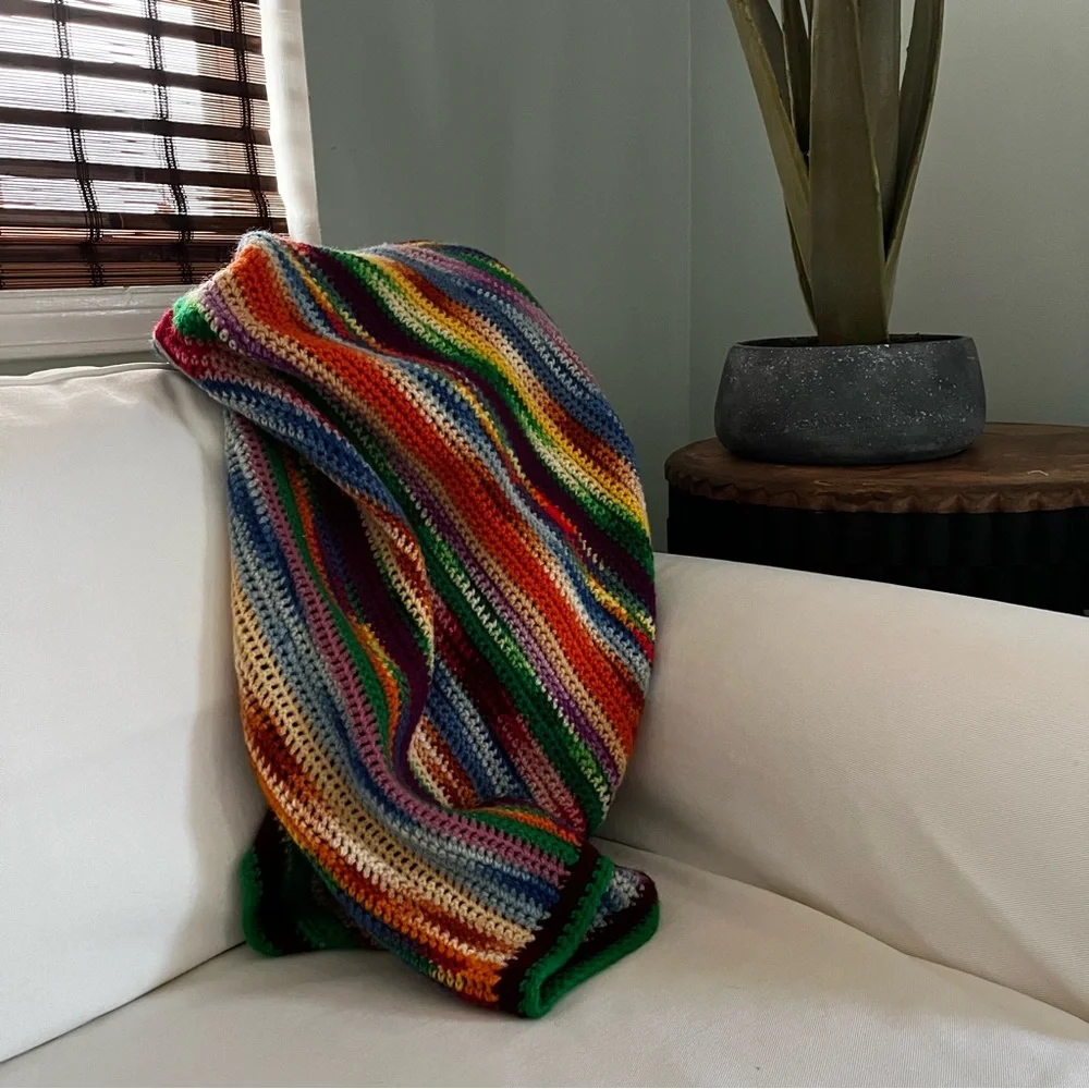 Crocheted Throw Multi-Color Southwestern Bohemian Rainbow